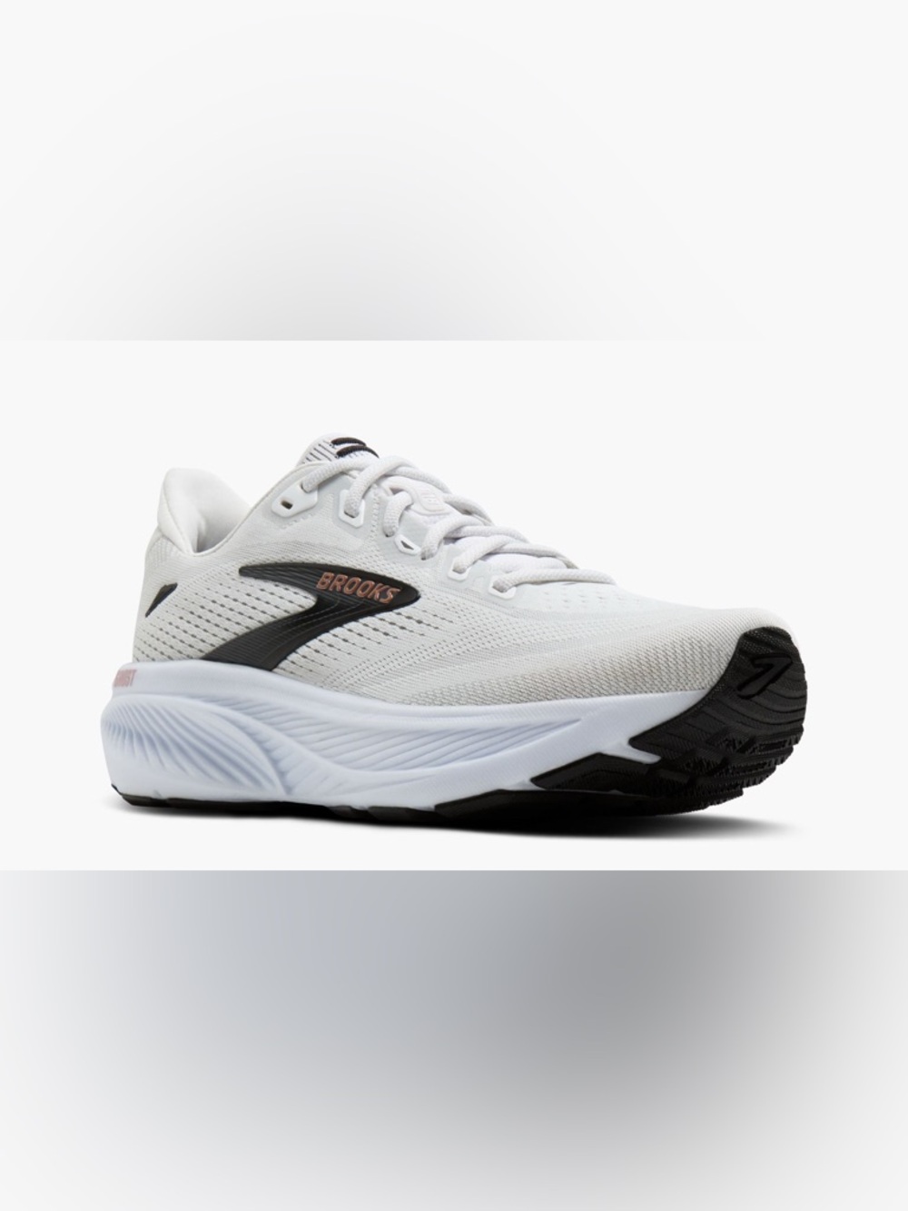 Brooks White Running Shoe with Black Logo and Copper Accent Ghost 18 NWT